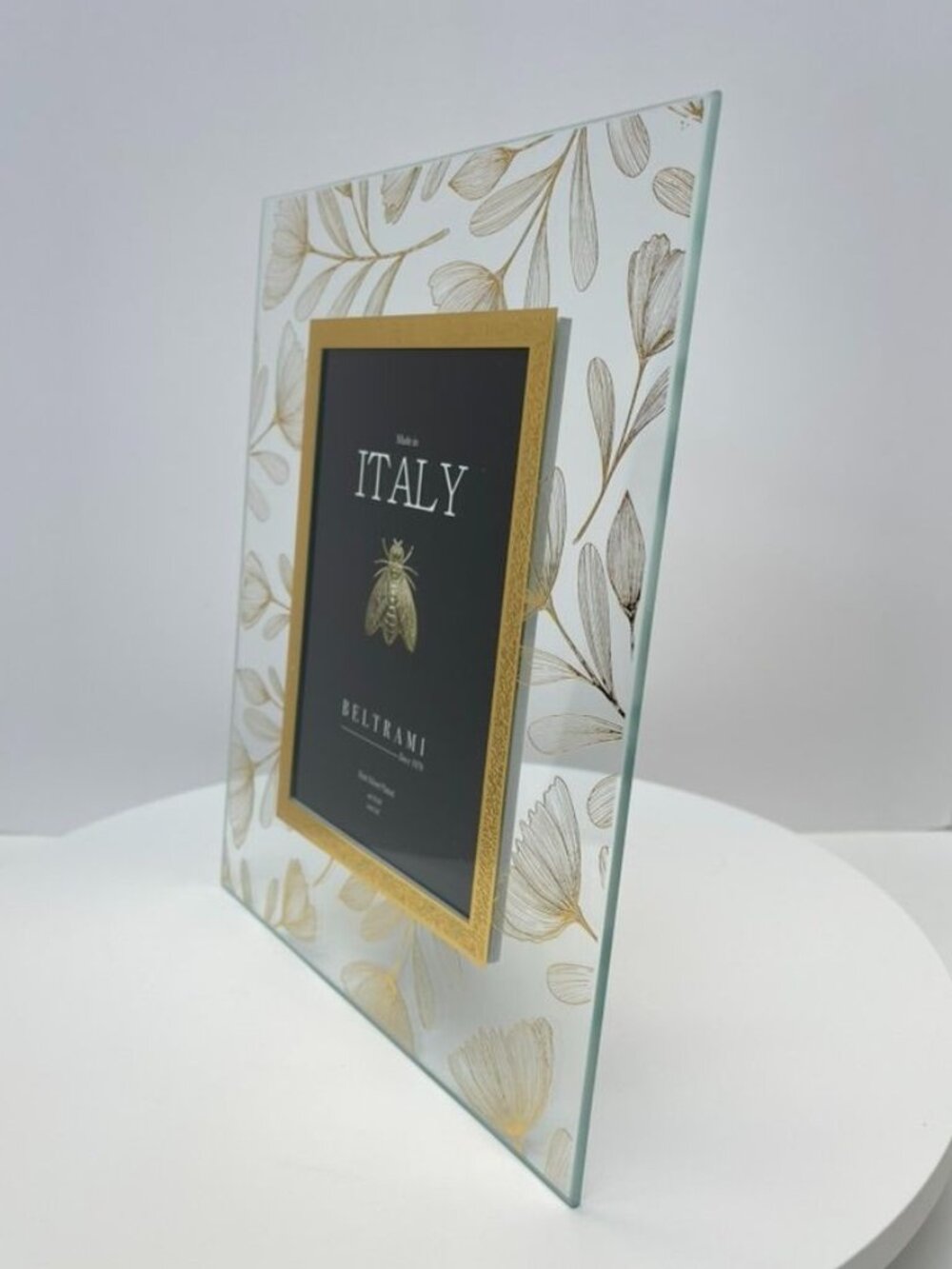Beltrami Italy Silver Plated 5x7 Frame Gold Floral Glass Photo Holder - Picture 4 of 8